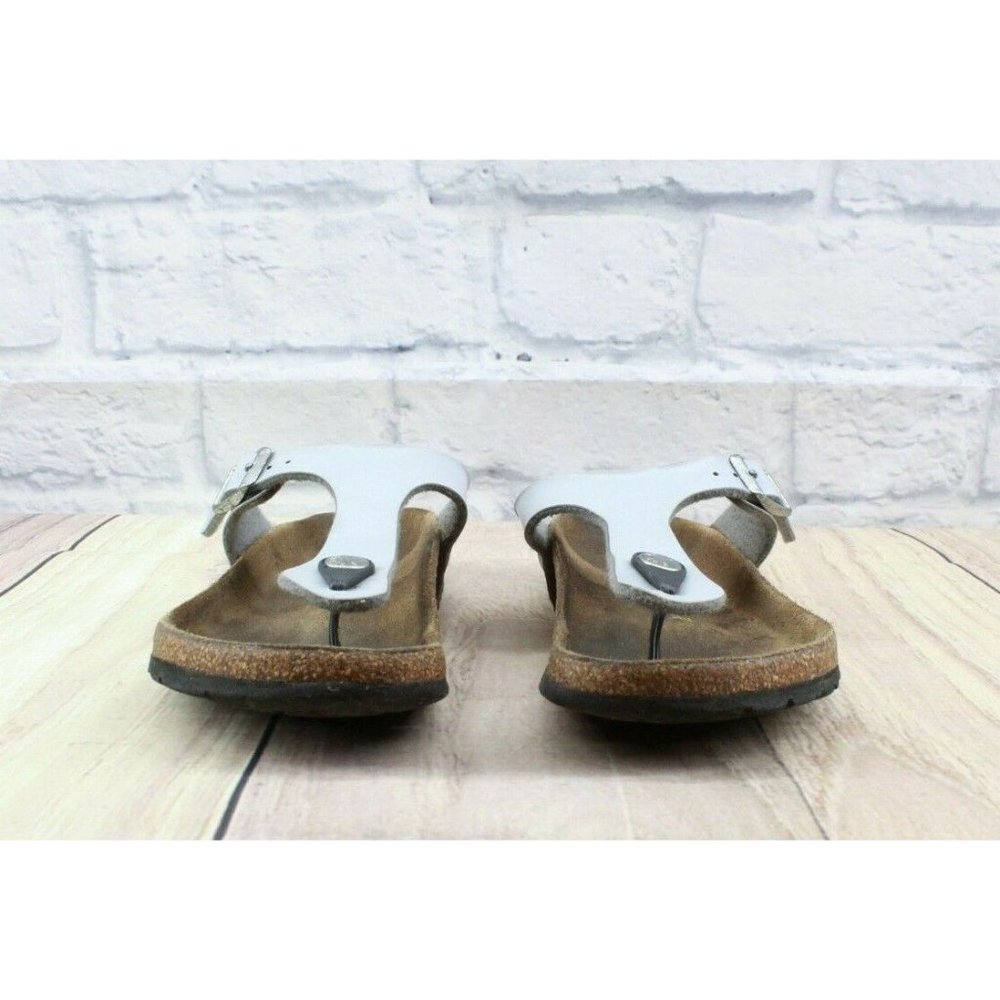 Birkenstock Gizeh Silver Leather Birko-Flor Thong Sandals Size EU 33 US 2-2 - Picture 5 of 10